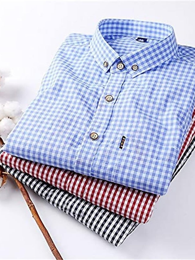 Men's Dress Shirt Plaid Shirt Button Down Shirt Collared Shirt B C D Long Sleeve Plaid / Check Turndown Spring &  Fall Wedding Work Clothing Apparel Button-Down