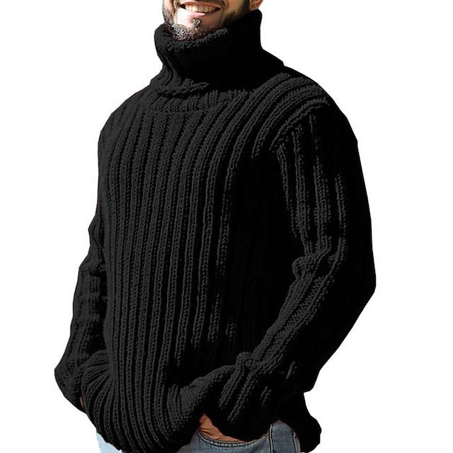 Men's Sweater Pullover Sweater Jumper Ribbed Cable Knit Cropped Knitted Turtleneck Modern Contemporary Daily Wear Going out Clothing Apparel Fall & Winter Black White M L XL