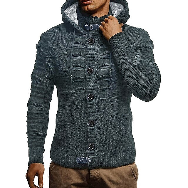 Men's Sweater Cardigan Sweater Chunky Knit Knitted Hooded Going out Weekend Clothing Apparel Winter Fall White Black S M L