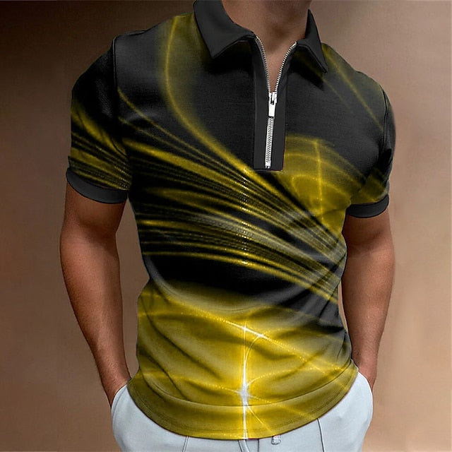 Men's Polo Shirt Golf Shirt Streamer Turndown Black / Red Yellow Pink Royal Blue Blue 3D Print Street Daily Short Sleeve Zipper 3D Clothing Apparel Fashion Casual Comfortable