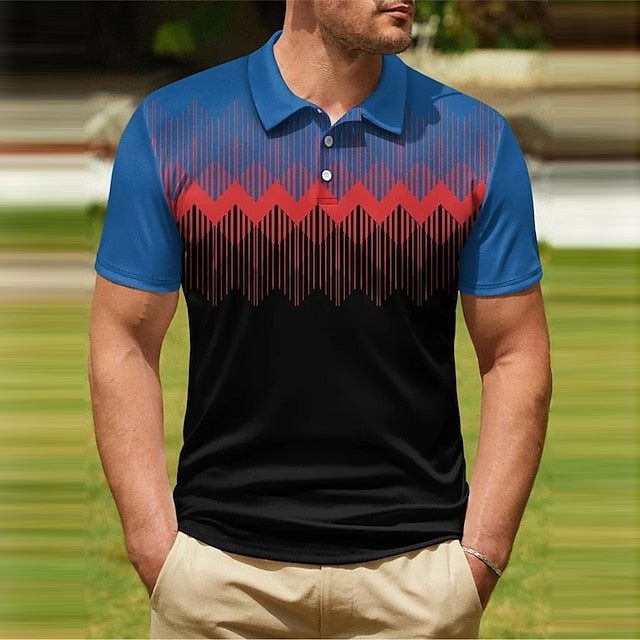 Men's Polo Shirt Golf Shirt Gradient Graphic Prints Geometry Turndown Black and Red Sea Blue Black White Yellow Outdoor Street Short Sleeves Button-Down Print Clothing Apparel Fashion Designer Casual