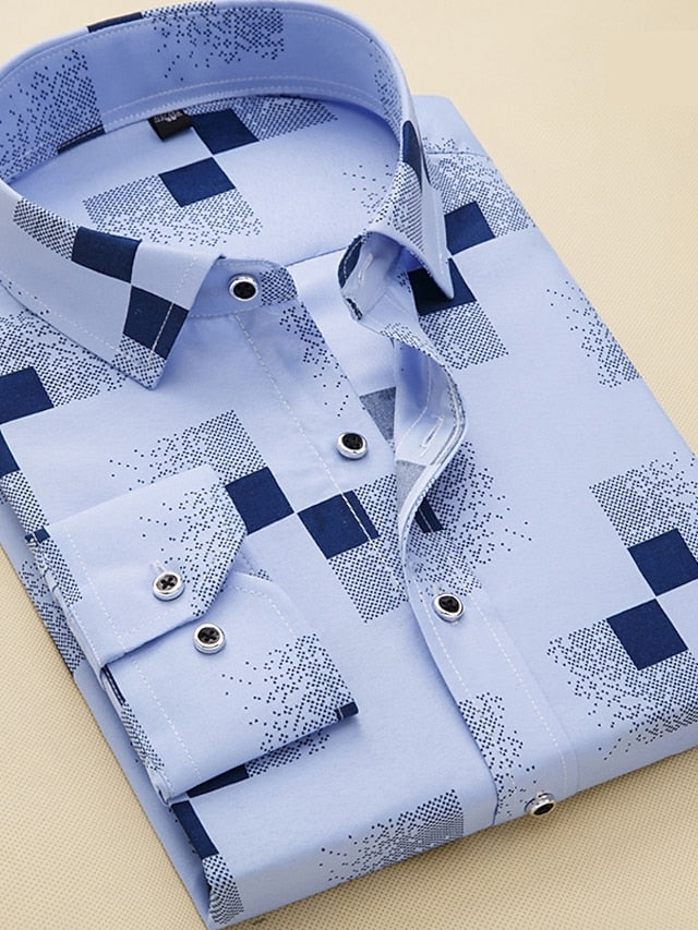 Men's Dress Shirt Button Down Shirt Collared Shirt French Cuff Shirts White Navy Blue Blue Long Sleeve Geometric Square Neck Wedding Work Clothing Apparel