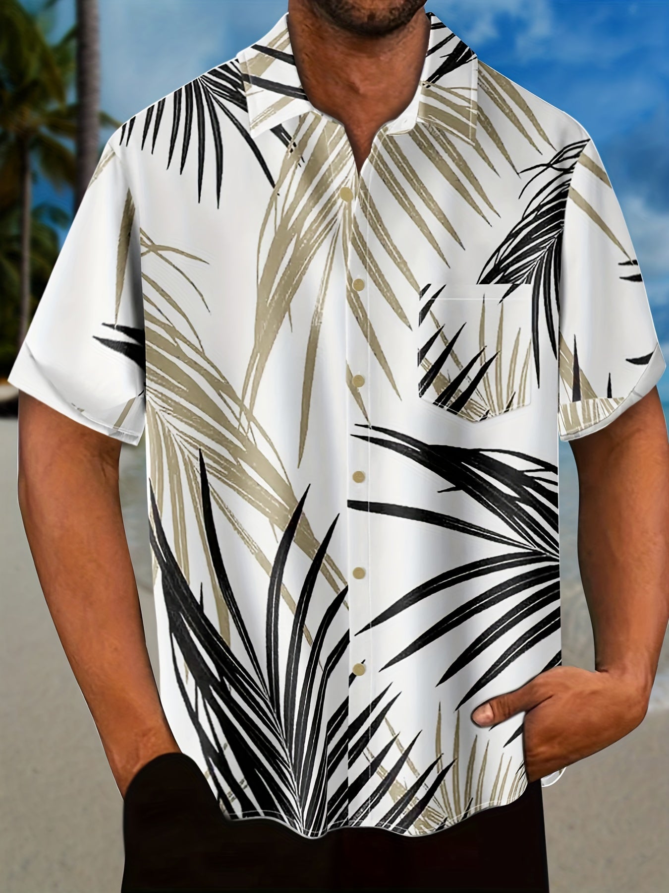 Coconut Print Men's Short Sleeve Shirt - Hawaiian Style Casual Wear