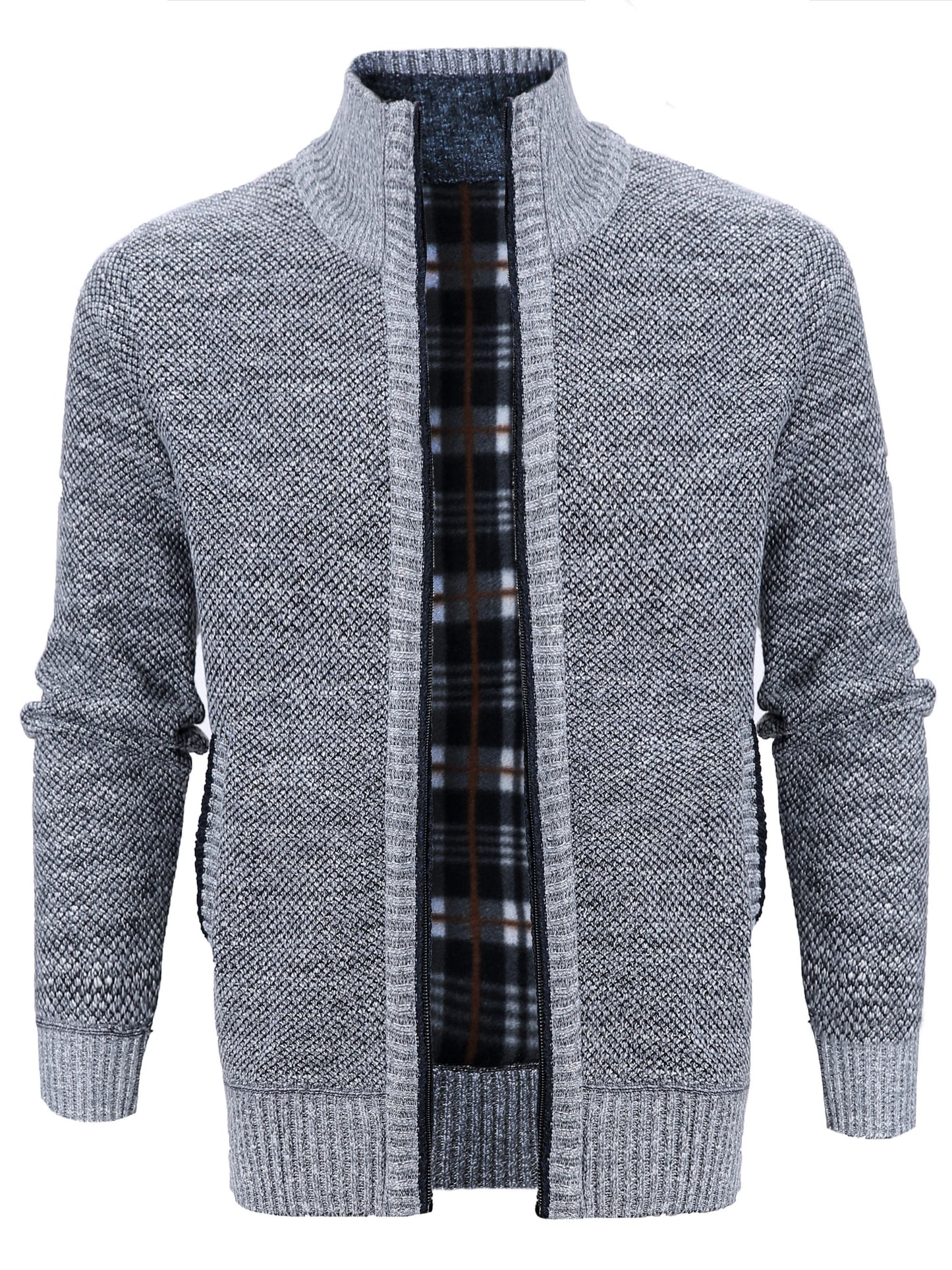 Foruwish - Warm Zip Up Jacket Sweater, Men's Casual Lapel Slant Pocket Solid Color Cardigan For Fall Winter