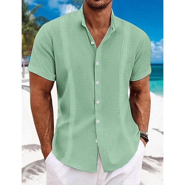 Men's Shirt Guayabera Shirt Linen Shirt Button Up Shirt Summer Shirt Beach Shirt Black White Blue Short Sleeve Plain Collar Summer Casual Daily Clothing Apparel