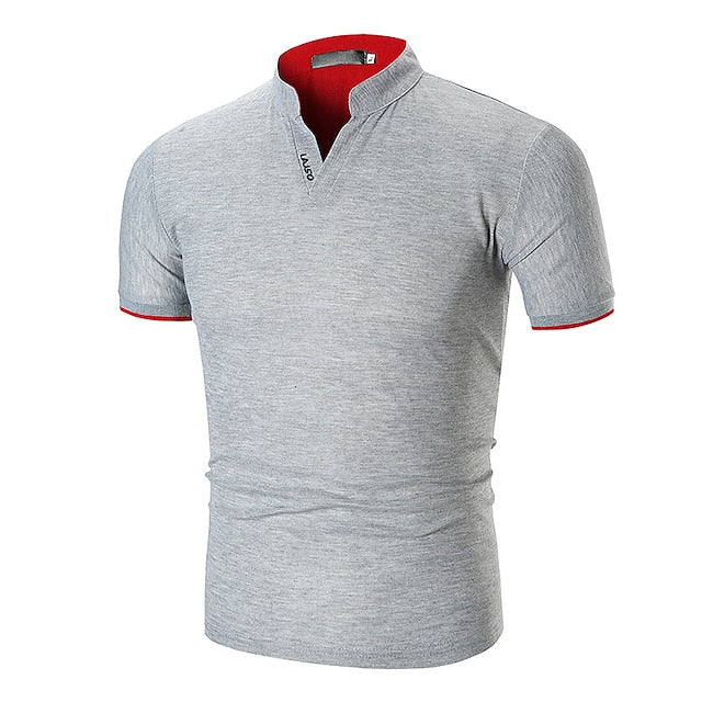 Men's Polo Shirt Golf Shirt Casual Holiday Stand Collar V Neck Short Sleeve Fashion Basic Plain Classic Summer Regular Fit Fire Red Black White Green Gray Polo Shirt