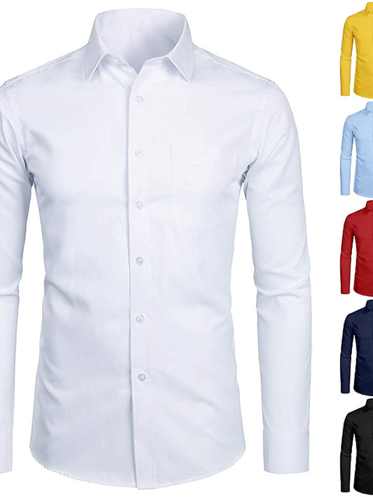 Men's Dress Shirt Black White Yellow Long Sleeve Waves Classic Collar All Seasons Wedding Formal Evening Clothing Apparel Buckle