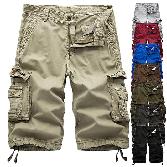 Men's Cargo Shorts Bermuda shorts Work Shorts Hiking Shorts Leg Drawstring Multi Pocket 6 Pocket Plain Knee Length Sports Outdoor Going out Cotton Streetwear Classic Black Red