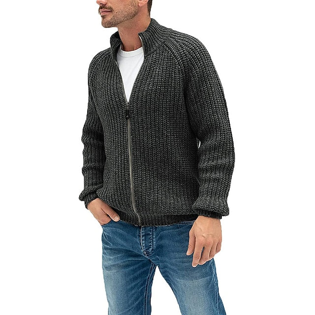 Men's Sweater Cardigan Zip Sweater Sweater Jacket Knit Knitted Stand Collar Clothing Apparel Winter Fall Black White M L XL