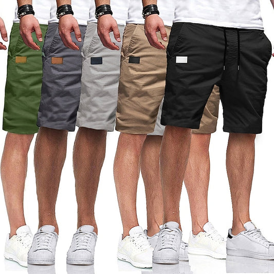 Men's Cargo Shorts Shorts Casual Shorts Hiking Shorts Pocket Drawstring Elastic Waist Solid Color Knee Length Sports Outdoor Running Streetwear Stylish ArmyGreen Black