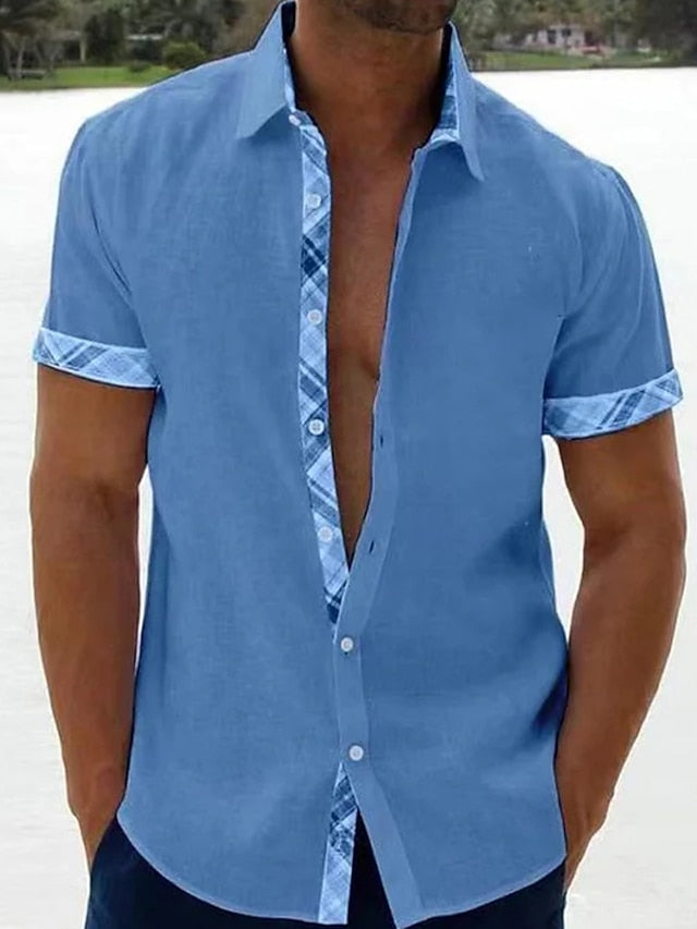 Men's Summer Shirt Beach Shirt Black White Blue Short Sleeve Plain Lapel Spring & Summer Hawaiian Holiday Clothing Apparel Pocket