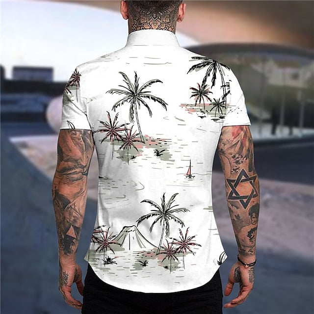 Men's Shirt Summer Hawaiian Shirt Graphic Shirt Aloha Shirt Coconut Tree Turndown Light Yellow Green Blue Purple Yellow Print Outdoor Street Short Sleeve Button-Down Print Clothing Apparel Fashion