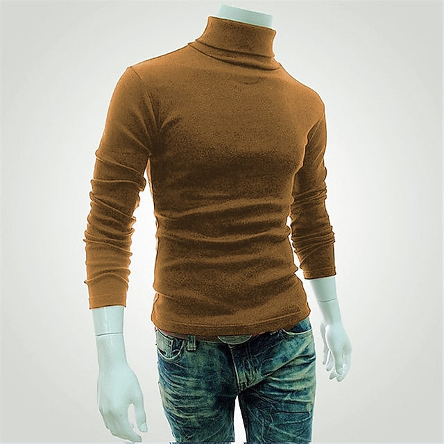 Men's Sweater Turtleneck Sweater Knit Turtleneck Clothing Apparel Winter Black Blue S M L