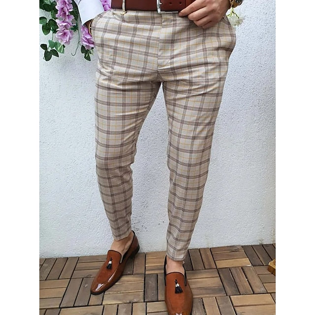 Men's Chinos Trousers Pencil Pants Jogger Pants Plaid Dress Pants Elastic Waist 3D Print Plaid Office Business Streetwear Stylish 1 2