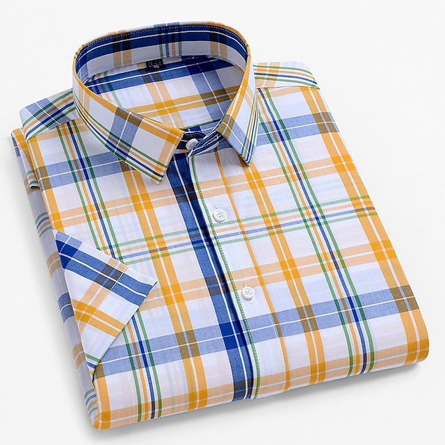 Men's Dress Shirt Casual Shirt Plaid  Check Shirt  Graphic Prints Square Neck Light Yellow Light Pink Black / Gray White / Green Sea Blue Casual Daily Short Sleeve collared shirts Clothing Apparel