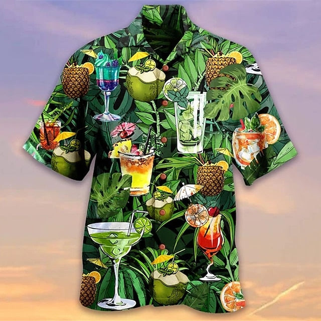 Men's Shirt Summer Hawaiian Shirt Graphic Prints Hippie Bus Turndown Light Yellow Blue-Green Black Light Green Purple Casual Hawaiian Short Sleeve Button-Down Print Clothing Apparel Tropical Fashion