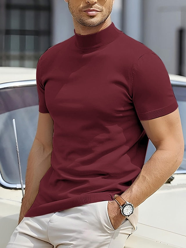 Men's T shirt Tee Tee Top Plain Turtleneck Street Vacation Short Sleeves Clothing Apparel Designer Basic Modern Contemporary