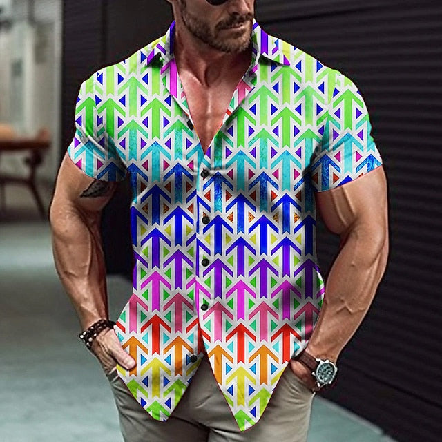 Men's Shirt Graphic Prints Arrow Turndown Purple Green Outdoor Street Short Sleeves Print Clothing Apparel Fashion Streetwear Designer Casual