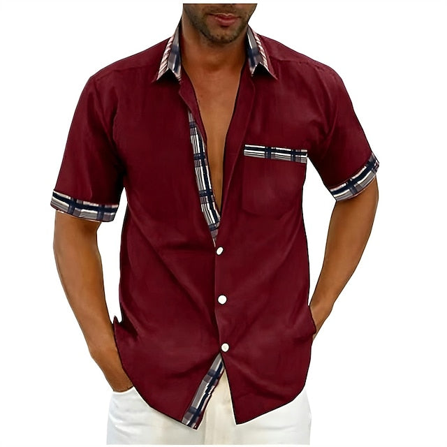 Men's Shirt Button Up Shirt Summer Shirt Black White Pink Red Blue Short Sleeve Color Block Plaid / Check Turndown Street Casual Button-Down Clothing Apparel Sports Fashion Classic Comfortable