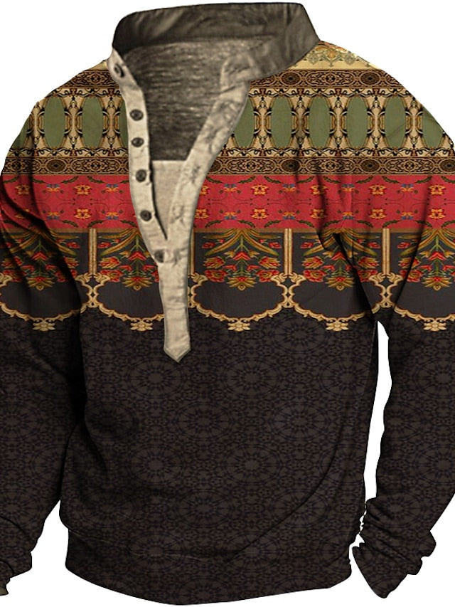 Men's Sweatshirt Pullover Thermal warm Fall Winter V Neck Graphic Prints Print Casual 3D Print Basic Designer Casual Western Sweatshirts  Long Sleeve Green Black / Winter / Spring / Fall / Winter