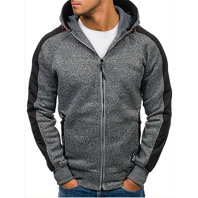 Men's Hoodie Full Zip Hoodie Jacket Outerwear Black Light Grey Dark Gray Hooded Color Block Patchwork Sports & Outdoor Daily Holiday Cool Casual Thin fleece Fall & Winter Clothing Apparel Hoodies