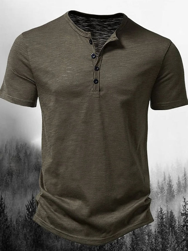 Men's T shirt Tee Henley Shirt Tee Top Plain Henley Street Vacation Short Sleeves Button Clothing Apparel Designer Basic Modern Contemporary