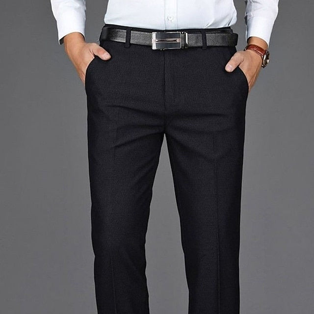 Men's Dress Pants Trousers Chinos Pocket Plain Comfort Breathable Ankle-Length Wedding Office Business Chic & Modern Classic Black Deep Blue High Waist Micro-elastic