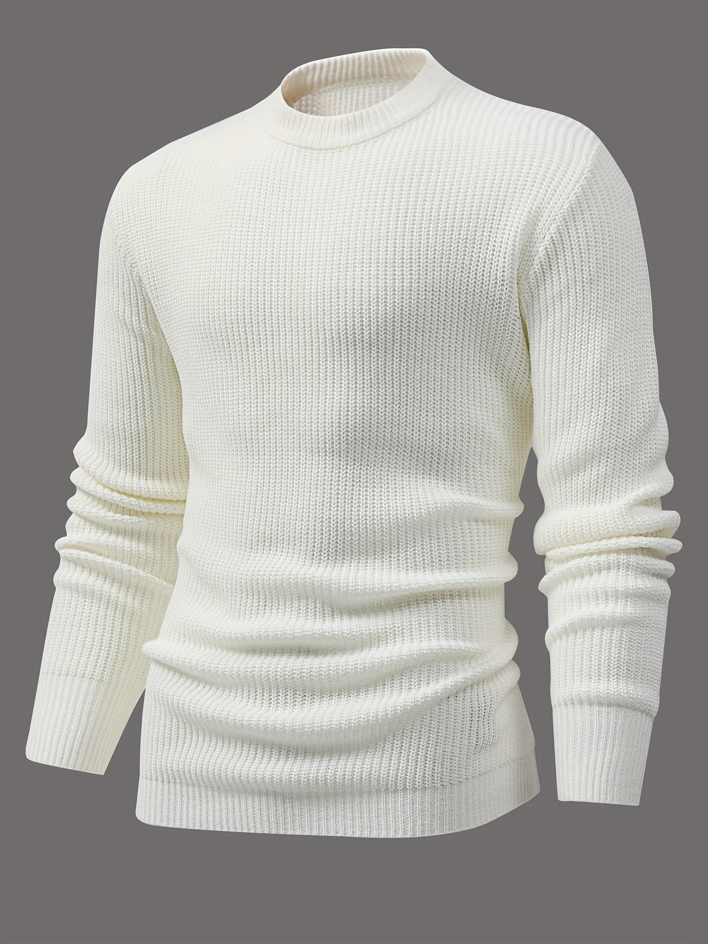 Foruwish - All Match Knitted Sweater, Men's Casual Warm Mid Stretch Round Neck Pullover Sweater For Fall Winter
