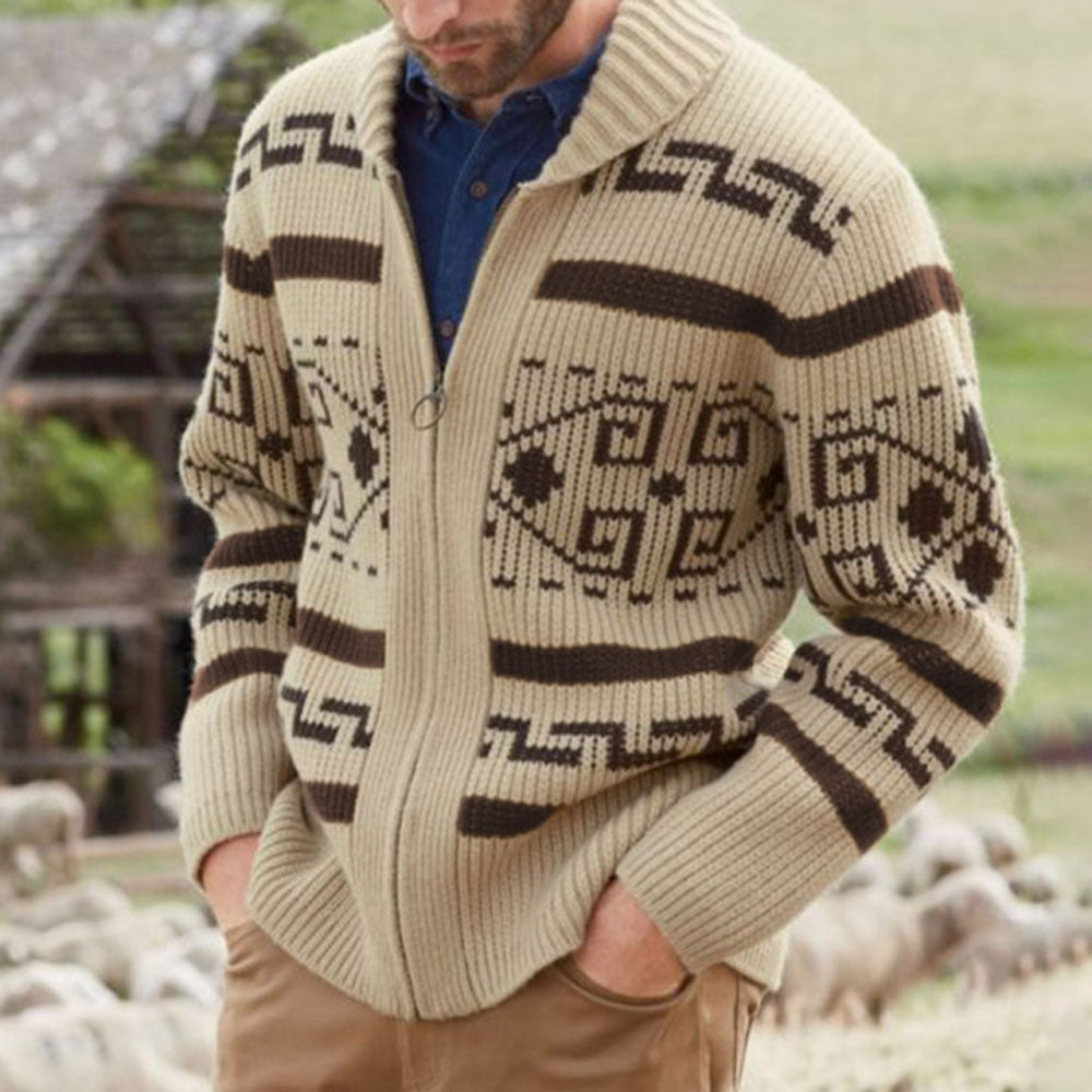 Foruwish - Western Wear Aztec Print Men Zipper Knitted Warm Casual Knitwear Cardigan