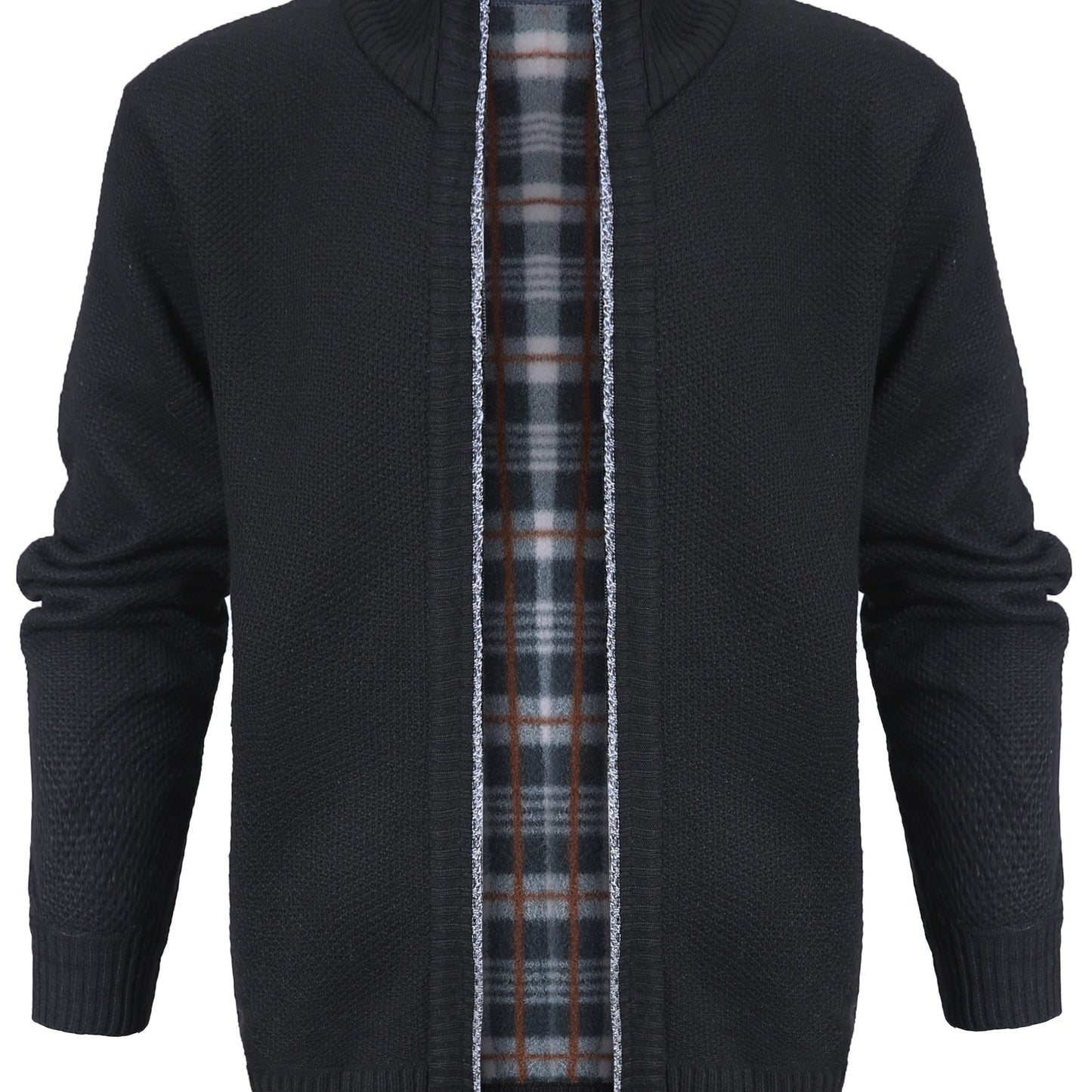 Foruwish - Warm Zip Up Jacket Sweater, Men's Casual Lapel Slant Pocket Solid Color Cardigan For Fall Winter