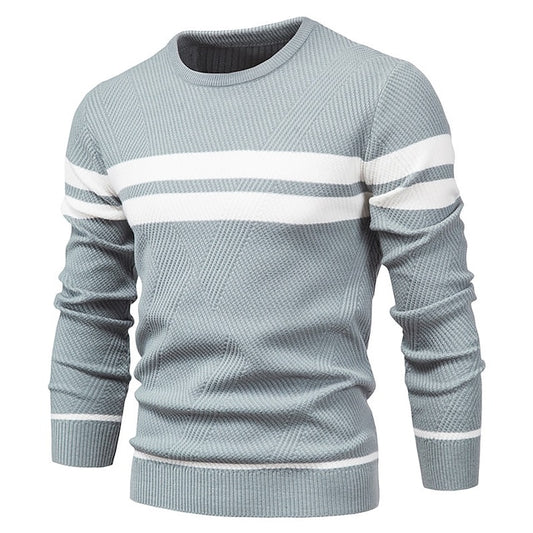 Men's Sweater Pullover Sweater Jumper Knit Knitted Striped Crew Neck Stylish Outdoor Home Clothing Apparel Winter Fall Black Blue M L XL