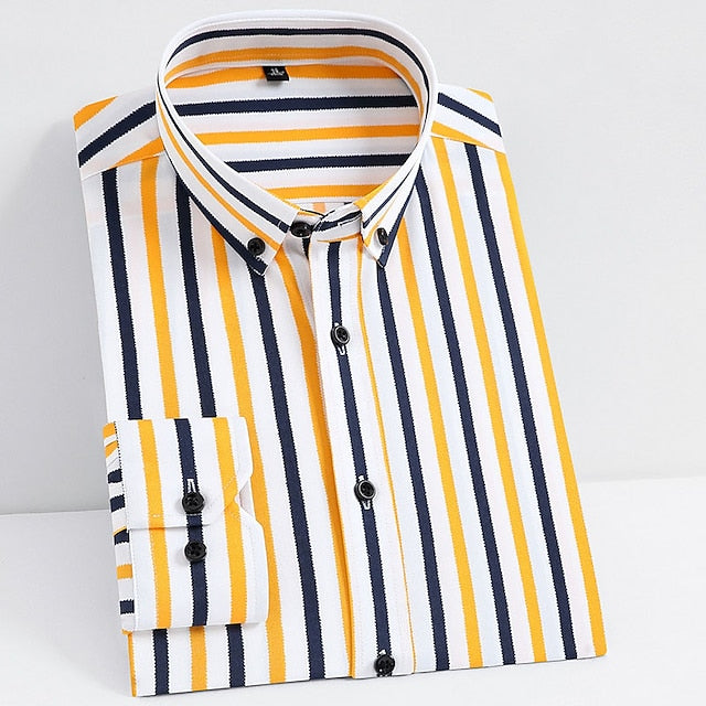 Men's Dress Shirt Black White Yellow Long Sleeve Striped Turndown Spring &  Fall Wedding Outdoor Clothing Apparel Button-Down