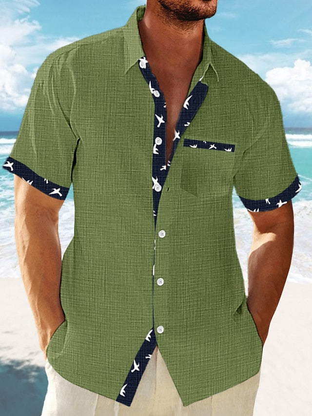 Men's Linen Shirt Summer Shirt Beach Shirt White Blue Green Short Sleeve Striped Lapel Spring & Summer Hawaiian Holiday Clothing Apparel Basic