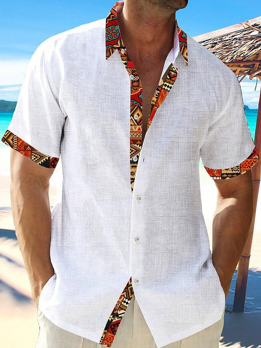 Men's Shirt Casual Shirt Summer Shirt Beach Shirt White Pink Blue Short Sleeve Tribal Turndown Summer Casual Daily Clothing Apparel