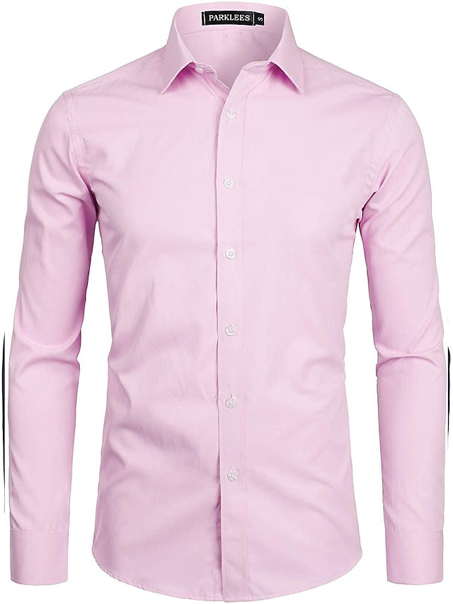 Men's Button Up Shirt Dress Shirt Collared Shirt Black White Pink Long Sleeve Plain Collar Spring &  Fall Fall & Winter Wedding Party Clothing Apparel
