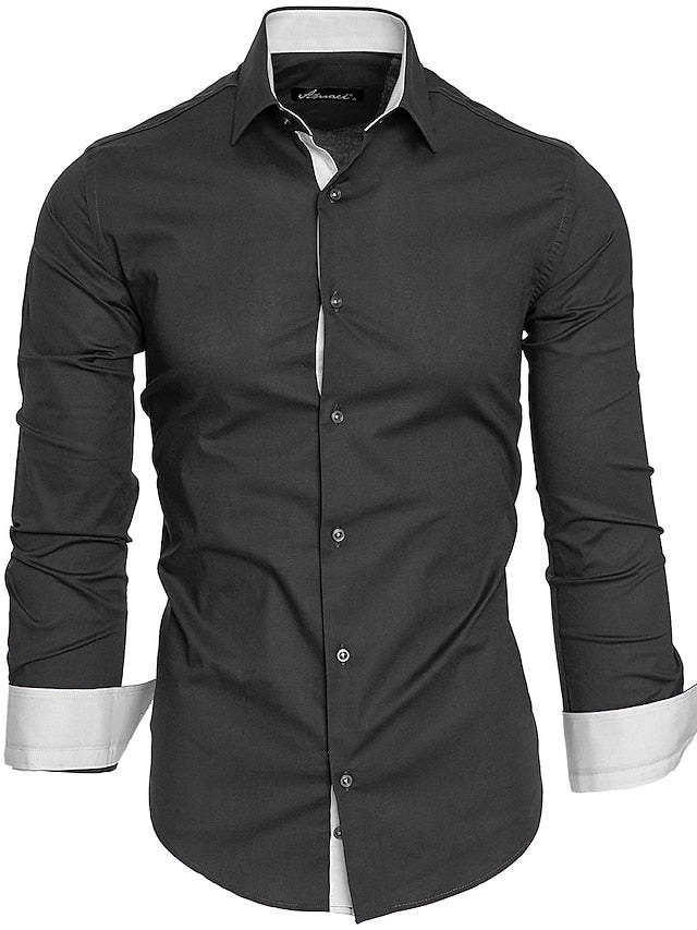 Men's Button Up Shirt Dress Shirt Collared Shirt Black White Red Long Sleeve Plain Collar Summer Spring Wedding Work Clothing Apparel Patchwork