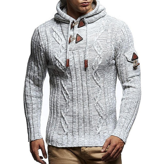 Men's Sweater Pullover Sweater Jumper Cable Knit Knitted Solid Color Hooded Stylish Vintage Style Daily Clothing Apparel Fall Winter Black White M L XL