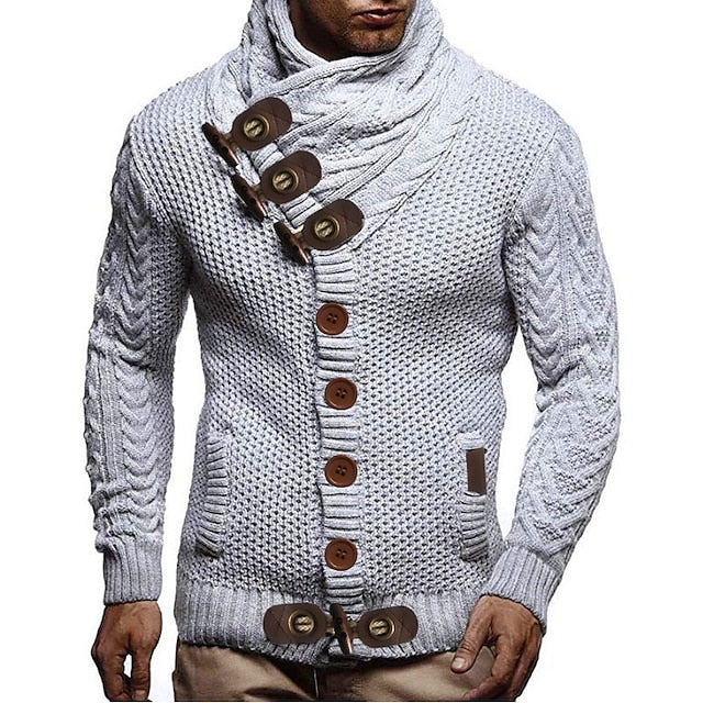 Men's Sweater Cardigan Knit Knitted Braided Turtleneck Daily Wear Clothing Apparel Winter Fall White Black S M L