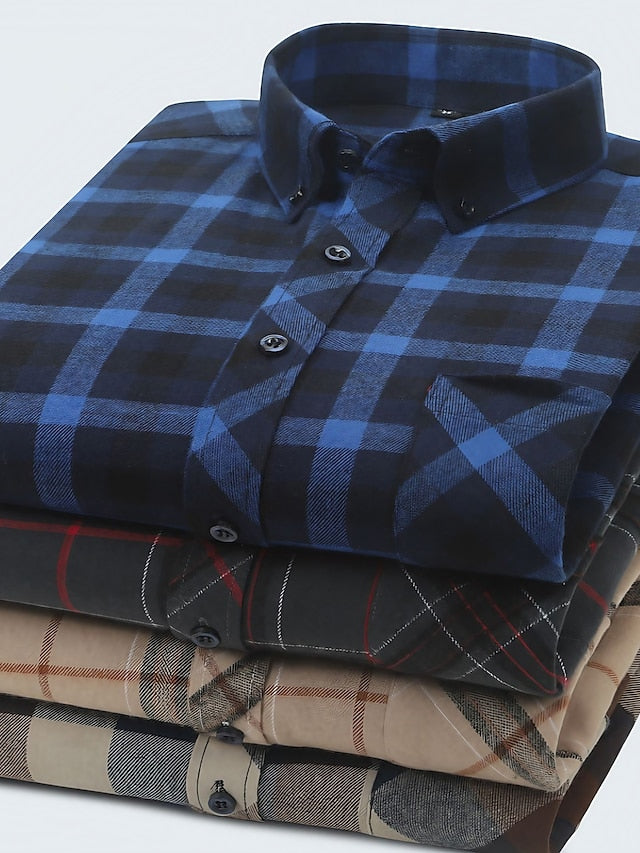 Men's Button Up Shirt Dress Shirt Plaid Shirt Collared Shirt A B C Long Sleeve Tartan Collar Spring Winter Wedding WorkWear Clothing Apparel Button-Down