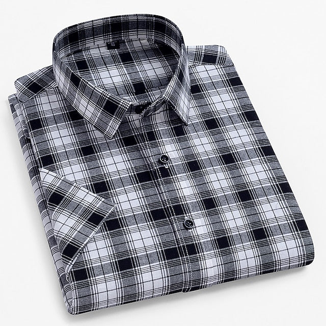 Men's Dress Shirt Casual Shirt Plaid  Check Shirt  Graphic Prints Square Neck Light Yellow Light Pink Black / Gray White / Green Sea Blue Casual Daily Short Sleeve collared shirts Clothing Apparel