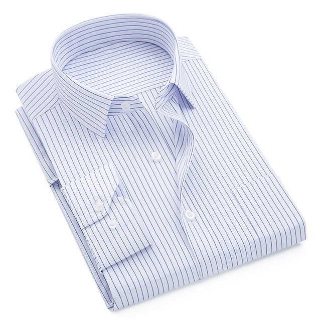 Men's Dress Shirt Black-White White Royal Blue Long Sleeve Plaid / Striped / Chevron / Round Turndown Spring &  Fall Wedding Daily Wear Clothing Apparel