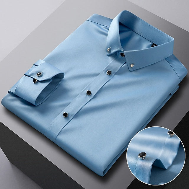 Men's Dress Shirt Button Down Shirt Silk Shirt Azure Lake blue Wine Long Sleeve Solid / Plain Color Turndown Spring &  Fall Wedding Daily Wear Clothing Apparel Sexy