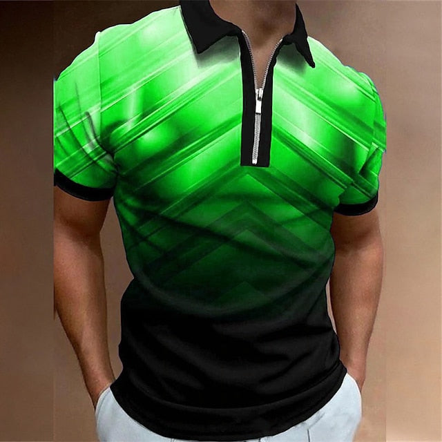 Men's Polo Shirt Golf Shirt Gradient Turndown Yellow Black / Purple Pink Purple Green 3D Print Street Daily Short Sleeve Zipper 3D Clothing Apparel Fashion Casual Comfortable