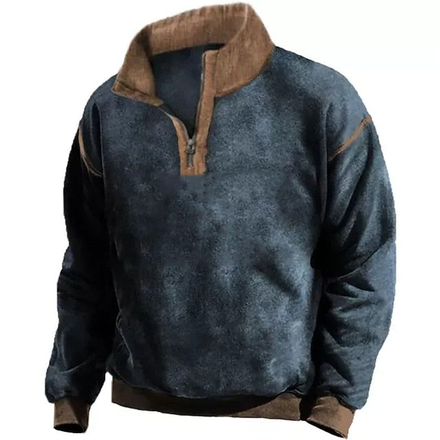 Men's Sweatshirt Zip Sweatshirt Navy Blue Half Zip Color Block Patchwork Sports & Outdoor Daily Holiday Streetwear Basic Casual Spring &  Fall Clothing Apparel Hoodies Sweatshirts