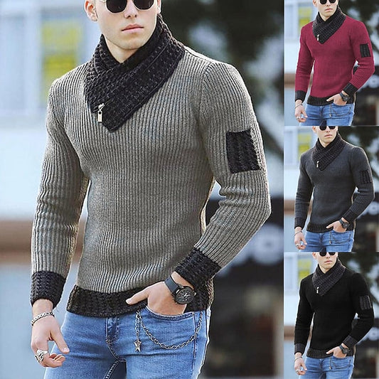 Men's Sweater Turtleneck Sweater Pullover Knit Knitted Color Block Ethnic Style Daily Clothing Apparel Winter Fall Black Khaki S M L