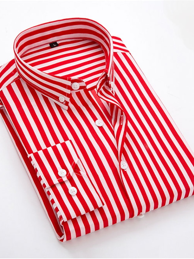 Men's Dress Shirt Button Down Shirt Collared Shirt Black White Red Long Sleeve Striped Classic Collar Wedding Daily Clothing Apparel