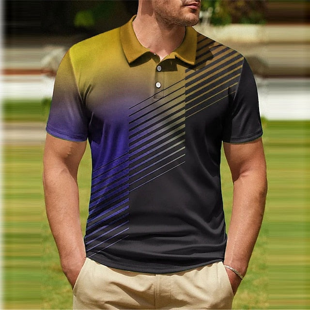 Men's Polo Shirt Golf Shirt Gradient Graphic Prints Geometry Turndown Black and Red Sea Blue Black White Yellow Outdoor Street Short Sleeves Button-Down Print Clothing Apparel Fashion Designer Casual