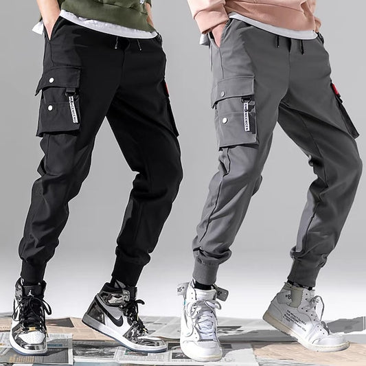 Men's Cargo Pants Cargo Trousers Trousers Cropped Pants Elastic Waist Multi Pocket Plain Outdoor Sports Full Length Casual Daily Cotton Classic Style Black Grey Micro-elastic