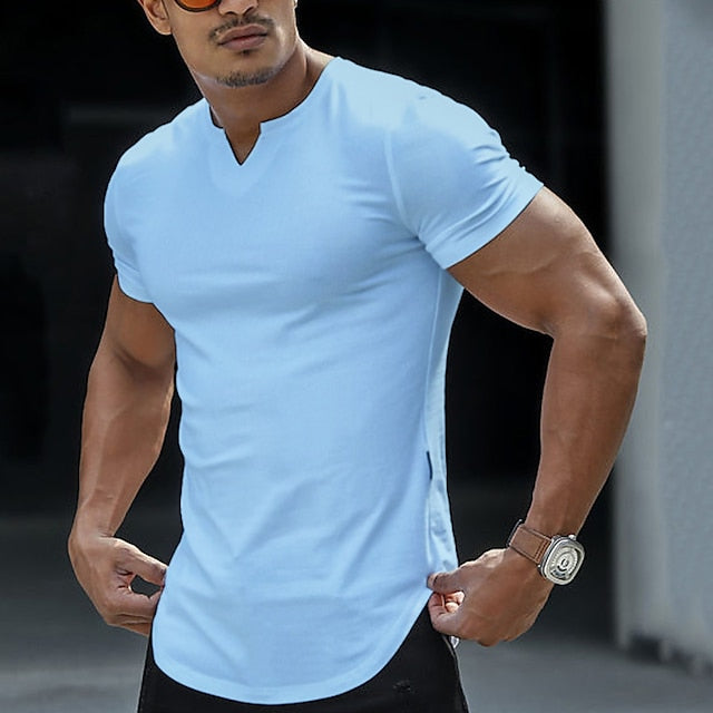 Men's T shirt Tee Plain V Neck Street Casual Short Sleeve Clothing Apparel Fashion Classic Comfortable Big and Tall