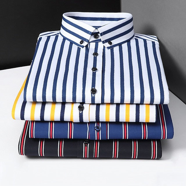 Men's Dress Shirt Black White Yellow Long Sleeve Striped Turndown Spring &  Fall Wedding Outdoor Clothing Apparel Button-Down